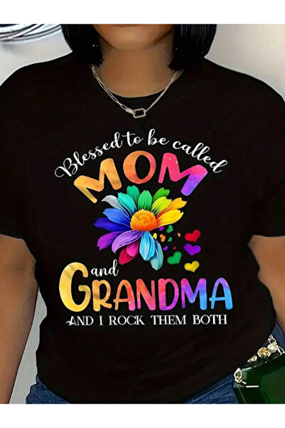 23 nisan Large Size Mother'S Day Printed Solid Color Short-Sleeved T-Shirt, W...