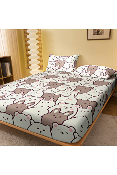 Choice5 138x190cm M-bear 1 Cartoon Cute Teddy M-bear Printed Matte Fitted She...