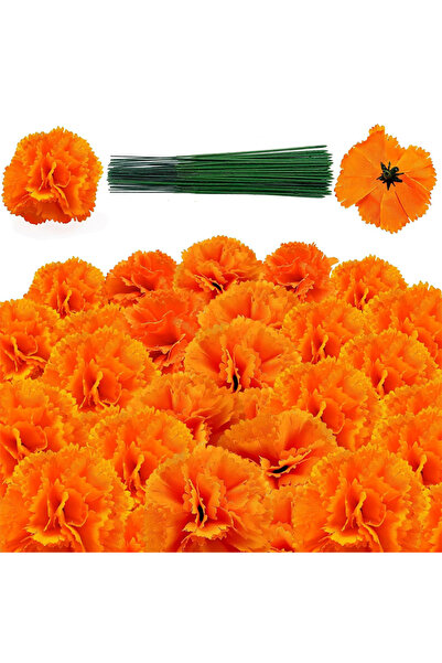 Choice1 10Pcs Oranege 5/10Pcs 5cm Orange Marigold Flower Heads With Stems Sil...