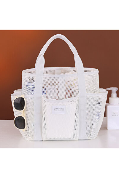 Choice1 1pc white 1pc Multi functional Multi pocket Mesh Beach Bag Fitness Sp...