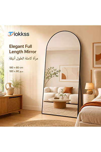 Tiokkss 180×80 cm Arched Full Length Mirror, Large Black Floor Mirror With Sl...
