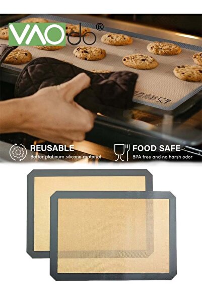 VAODO 2 Pack Silicone Baking Mat Reusable Baking Mat Non-Stick Food Safe Sili...