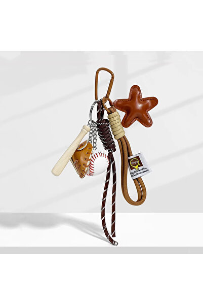Choice5 brown Cute Baseball Decor Keychain Bag Leather Star Pendant Sport Tra...