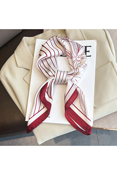 Choice Red Spring/Summer Soft Satin Imitation Silk Neck Scarf 2024 New Stripe...