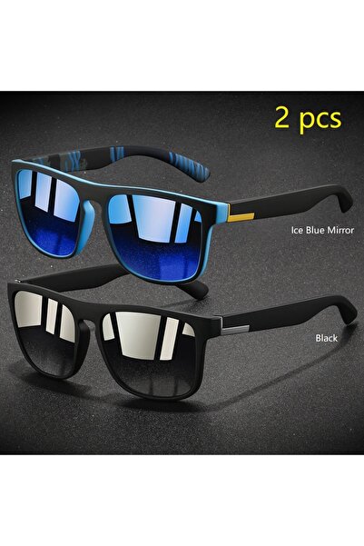 Choice10 IceBlue-Black 2 Pieces Fashion Vintage Square Sports Sunglasses Men ...