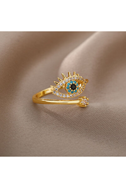 Choice resizable JZ2542G-2 Zircon Evil Eye Rings For Women Gold Color Stainle...