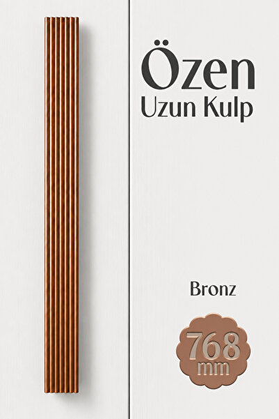 Badem10 Özen (1 Adet) Metalik Bronz Renk Çizgili Çekmece Kulp 768 mm Modern U...