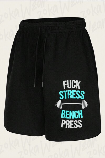 ZOKAWEAR Unisex Σορτς με στάμπα  "Fuck Stress Bench Press ", Γυμναστήριο, Φίτ...