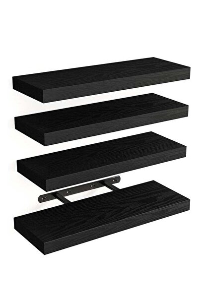 Generic CozyNest Set of 4 black Rustic Floating Wall Shelves with Metal Brack...