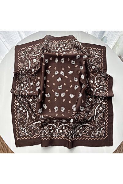 Choice FJ1231-3-Coffee Paisley Printed Square Scarf For Women Elegant Imitati...