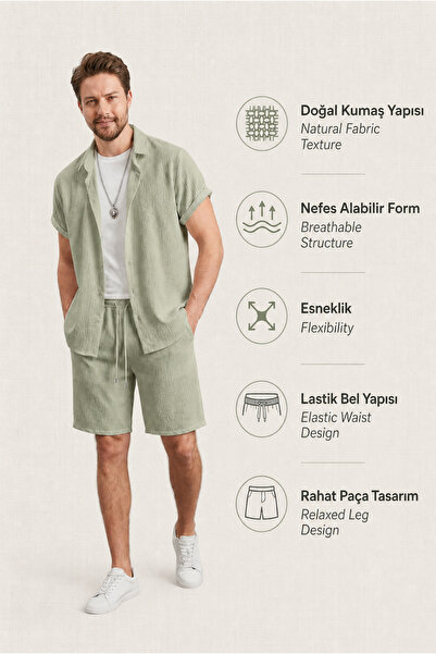 Fifty Color Men's short sleeve shirt & shorts set - crinkle fabric