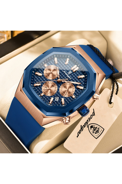 Choice 893 Rose Gold Blue Youth Quartz Men's Clock Chronograph Date Silicone ...
