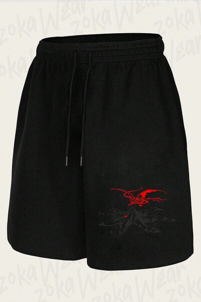 ZOKAWEAR Unisex Red Dragon Above a Single Solitary Design Printed Shorts