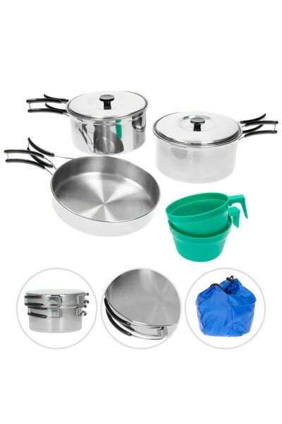 Mil-Tec Set pentru gatit camping, MIL-TEC, Otel inoxidabil, 7 bucati