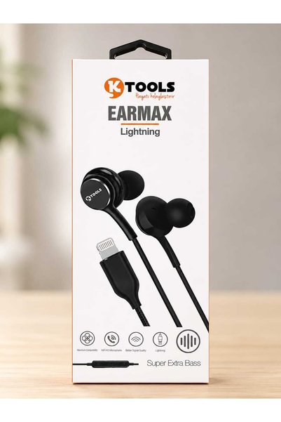 Ktools Earmax Lightning Girişli Mikrofonlu Siyah Kulaklık