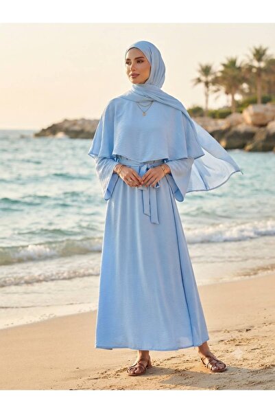 EC MODA Detachable Cape Detailed Dress with Elastic Waistband