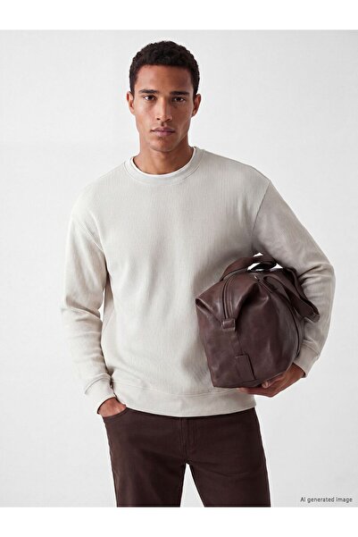 LC Waikiki Lcw Vision Beige Crew Neck Ribbed Men's Sweatshirt