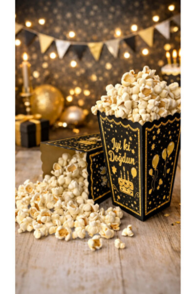 pratikpastacılık Black "Happy Birthday" Popcorn Box for Birthday Party and Or...