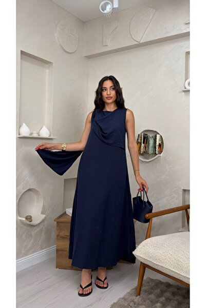 miraylawear WENDY LACİVERT RENKLİ ŞAL DETAYLI KADIN MAXİ ELBİSE