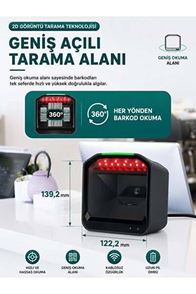 NETUM Syble XB-8807 2d 1d Qr Masaüstü Barkod Okuyucu Usb Kablolu Giriş