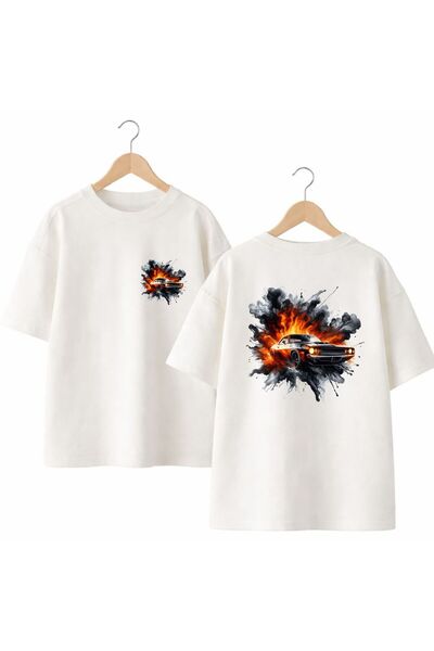 playwear تي شيرت دومان فليم أوفرو سايز مطبوع من الخلف والصدر الأمامي مصنوع من...