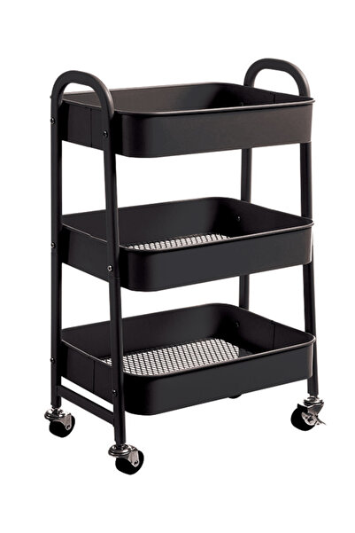 KRAF RAF ÜNİTESİ TEKERLEKLİ METAL 3 KATLI 494G SİYAH