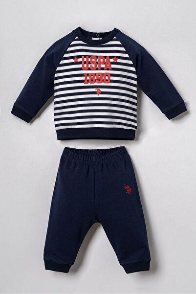 U.S. Polo Assn. طقم بيجامة للأطفال الأولاد مخطط باللون الأزرق الداكن بأكمام ط...