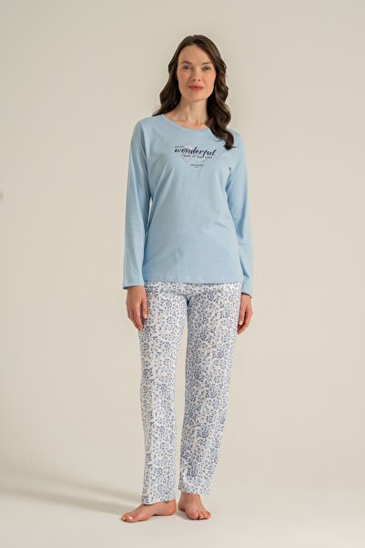 Pierre Cardin Most Wonderful Time of the Year Women's Blue Long Sleeve Pajama...