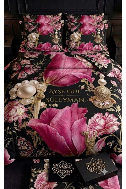 Elmas Dizayn Special Design Brand Double Duvet Cover Set Organic Satin & Cott...