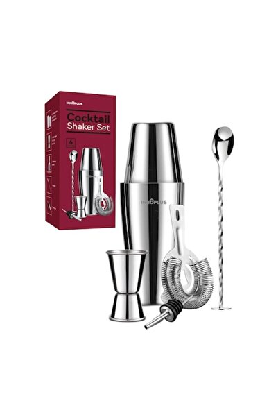 Inoplus Set shaker cocktail, 6 piese, 800 ml și 600 ml, Strecurătoare, Jigger...