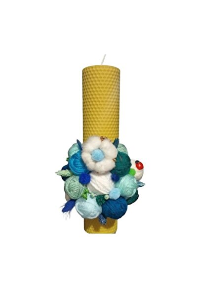 OEM Lumânare tip fagure pentru botezul unui băiat, decorată cu fire, bumbac, ...