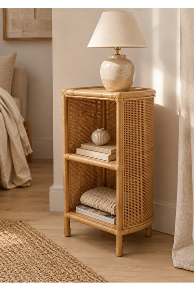 Lessio Home Hawaii El Yapımı Rattan 2 Katlı Raf & Çok Amaçlı Yan Sehpa – Doğa...