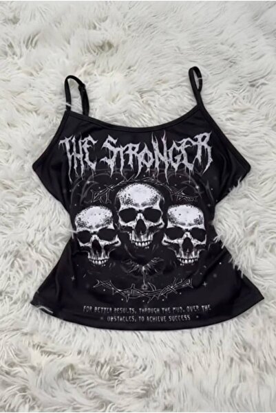 Minga London Crop negru The Stronger Gothic Y2K cu bretele