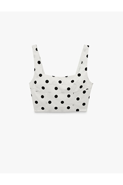 Koton Slim Fit Cotton U-Neck Sleeveless Polka Dot Crop Blouse