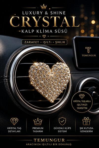 Çiçek Antalya Royale Crystal Heart Araç Klima Süsü 1 Adet | Premium Kristal K...