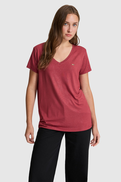 U.S. Polo Assn. Kadın Vişne V Yaka Tişört 50323573-VR223