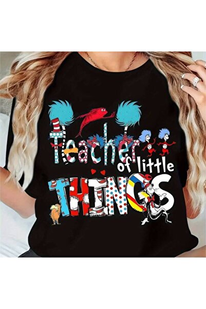 12 Teknoloji Women's Black Patterned T-Shirt- "Teacher of Little Things" Colo...