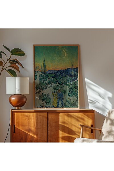 Pegziz Vincent van Gogh Peisaj cu o cuplu de oameni mergând și o lună semilun...