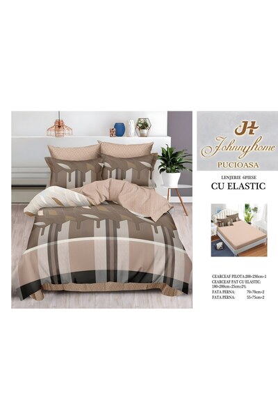 naniland.ro Lenjerie de Pat Bumbac Satinat 2 Persoane 6 Piese cu Elastic 180x...