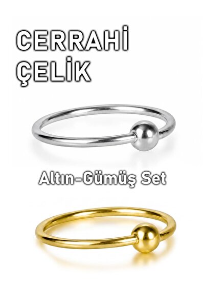 MORNEVA Cerrahi Çelik Toplu Düz Tam Halka Hızma Burun Piercingi (Altın-Gümüş ...