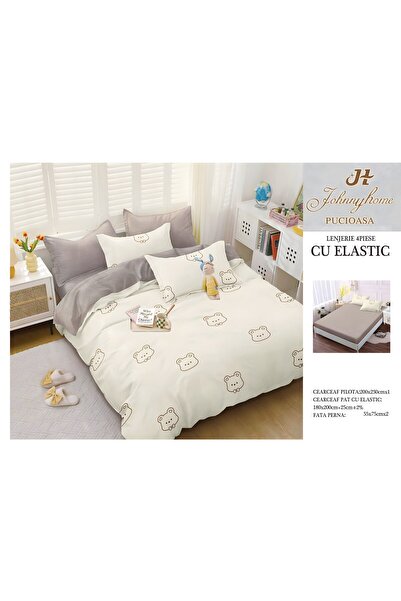 naniland.ro Lenjerie de Pat Bumbac Satinat 2 Persoane 4 Piese cu Elastic 180x...