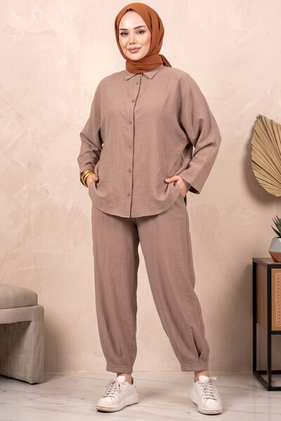 hadiora Oversize Shirt and Pants Two-Piece Set - Relaxed Fit Modal Casual Set