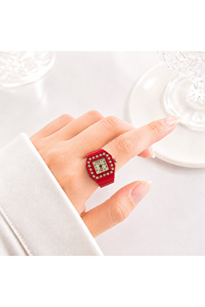 Alvora Colorful Mini Finger Watch Stylish Crystal Stone Quartz Ring Watch