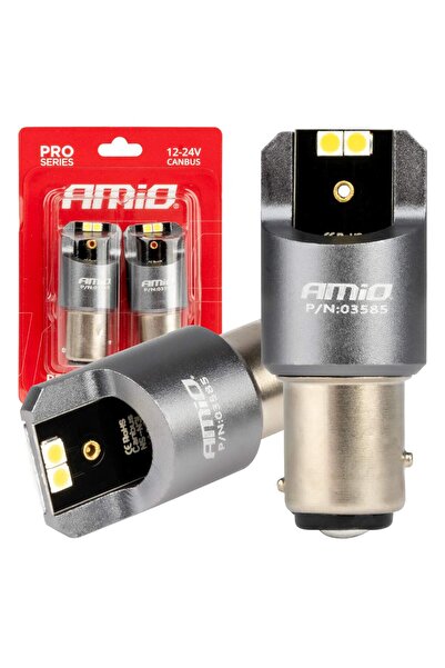 AMIO Becuri auto LED CANBUS seria PRO BAY15D P21/5W, 4x3030 SMD, lumină albă ...