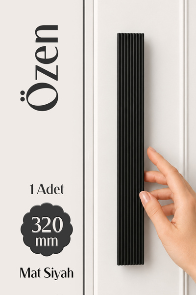 Badem10 Özen (1 Adet) 320 mm Mat Siyah Çizgili Metal Mobilya Dolap Çekmece Ku...