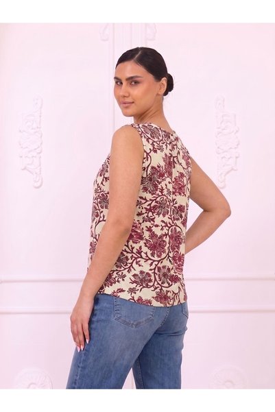 Flubutik Women's Plus Size Viscose Strap Blouse Burgundy Pattern