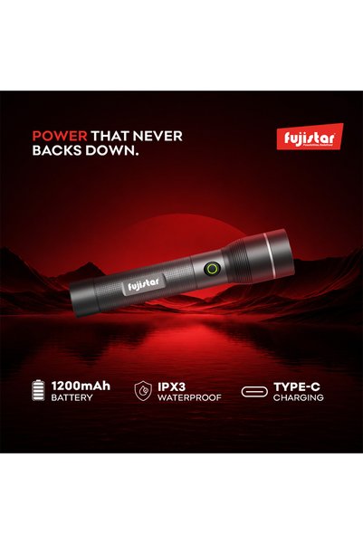 fujistar مصباح يدوي ليزر أبيض 10 واط - موديل FSFL710 - مقاوم للماء IPX3، بطارية 1×18650، 1200 مللي أمبير في الساعة