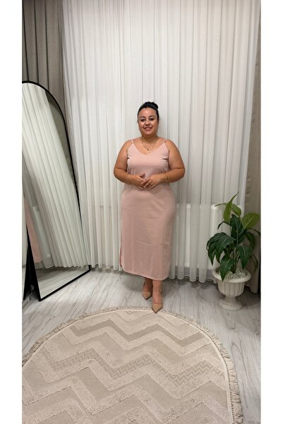 Butik İnce Askılı Yırtmaç Detaylı Elbise