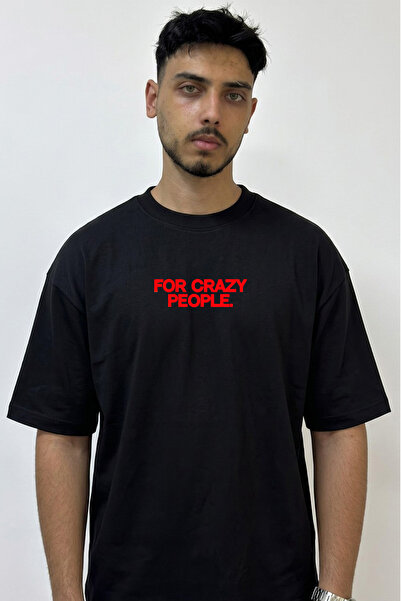 Anetos For Crazy People Design Printed Oversize Black T-Shirt