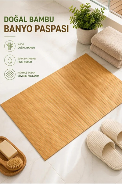 TUMU LIFE Bambu Banyo Paspası Kaydırmaz Tabanlı Katlanabilir Koku Yapmaz Paspas